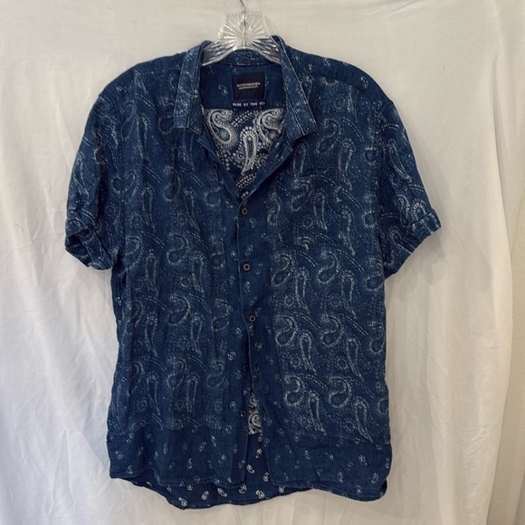 Men's Scotch & Soda Denim Short Sleeve Button Down Paisley Print Size Large - Picture 1 of 7
